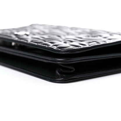 Chanel Lambskin Camellia Embossed Wallet on Chain WOC Black 10 of 14