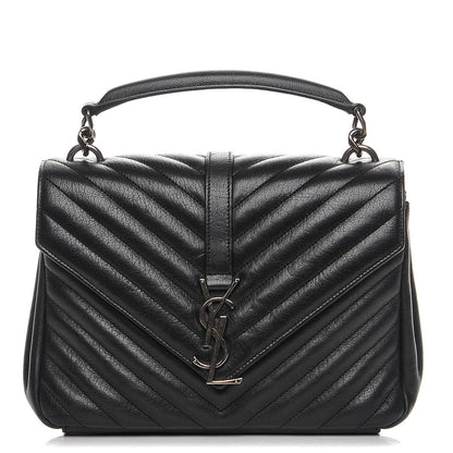 Saint Laurent Sheepskin Matelasse Chevron Monogram Medium College Bag Black 1 of 7