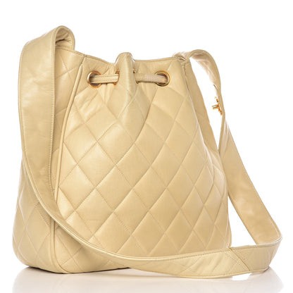 Chanel Lambskin Quilted Drawstring Shoulder Bag Beige 3 of 13