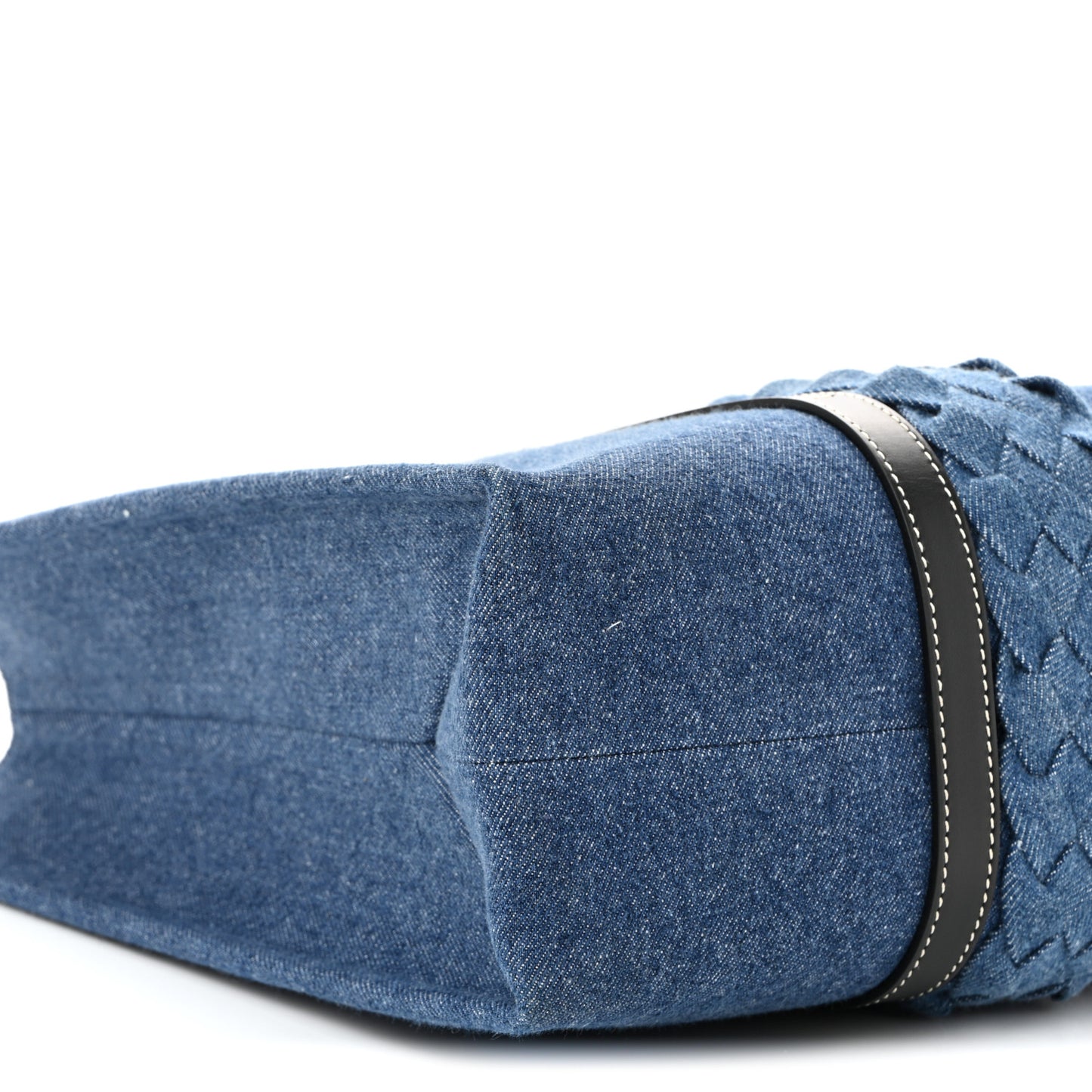 Denim Calfskin Large Braided Woody Ribbon Tote Blue Blue