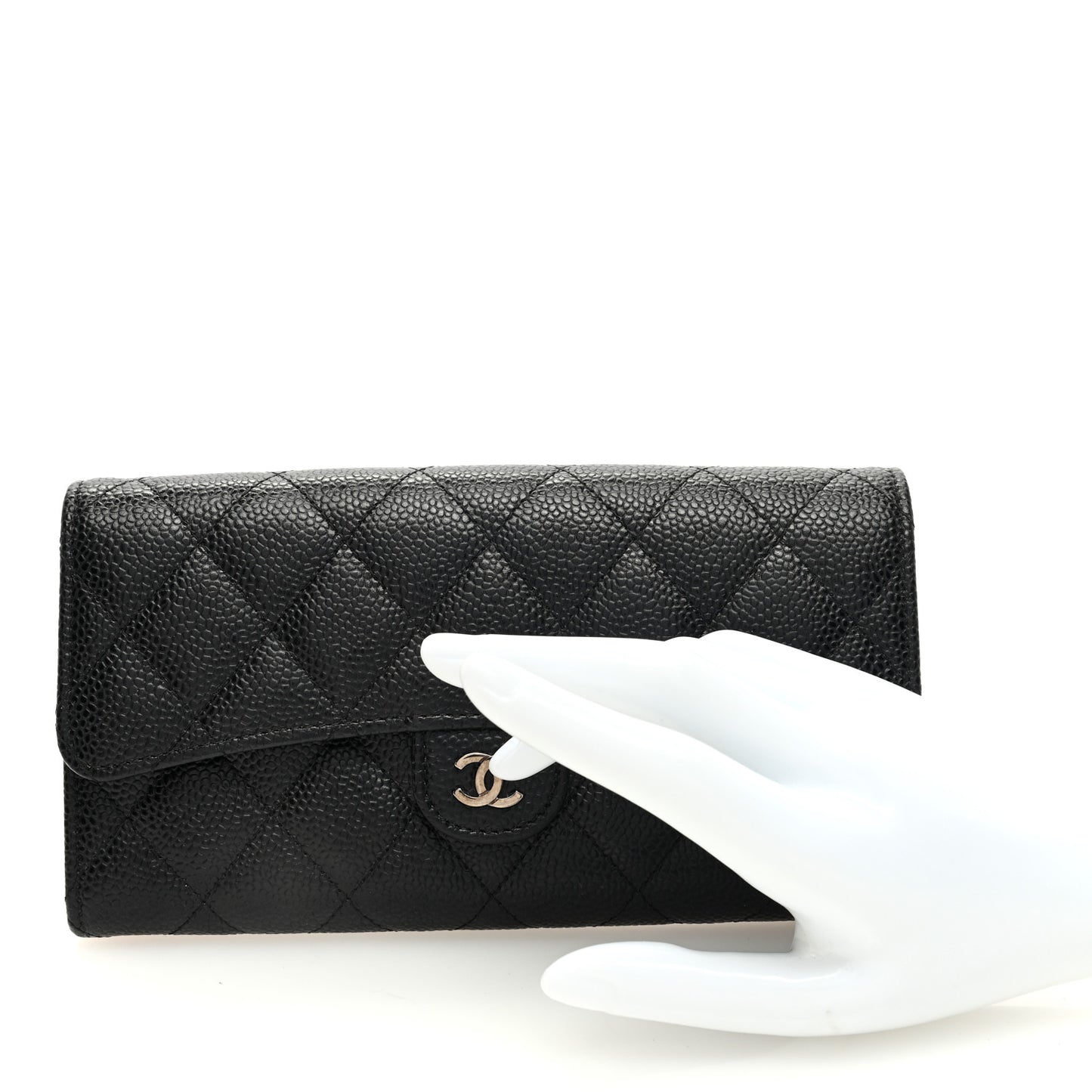 Caviar Quilted Large Flap Wallet Black