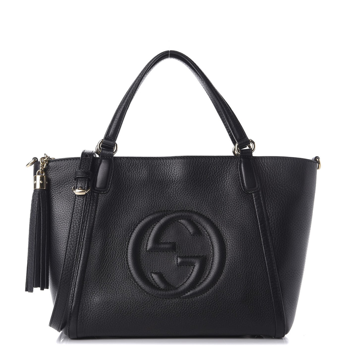 Pebbled Calfskin Small Soho Top Handle Bag Black