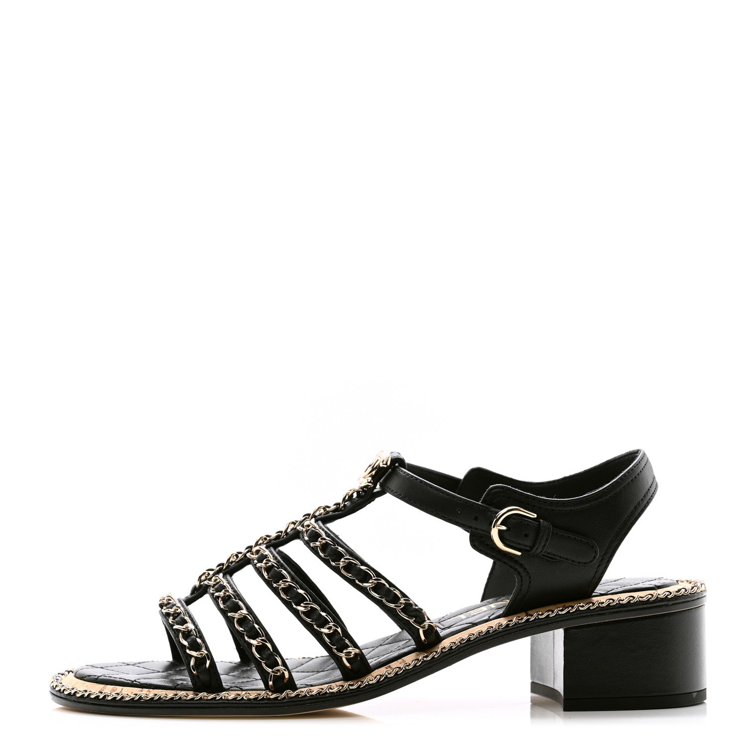 Chanel Lambskin Chain Cork Sandals 39 Black 1 of 9