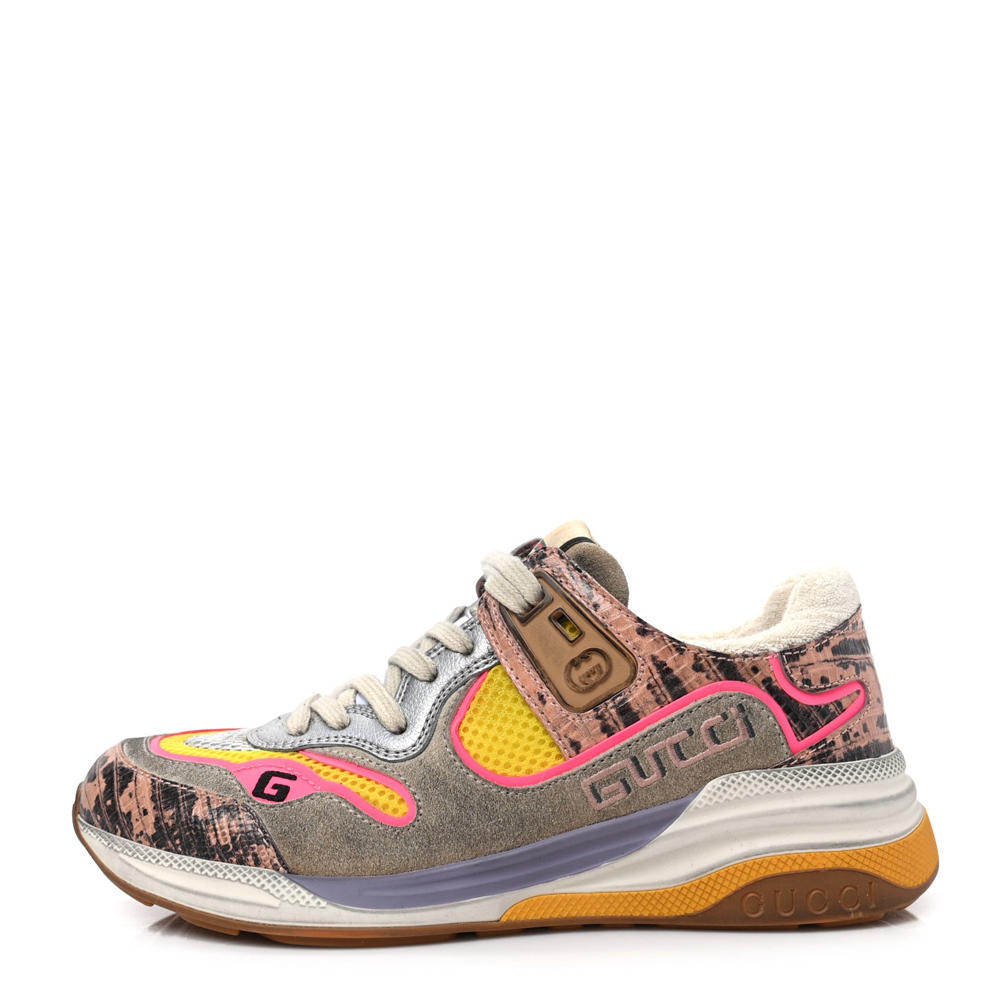 Suede Calfskin Tejus Printed Womens Ultrapace Sneakers 35 Pink Silver Oatmeal Yolk