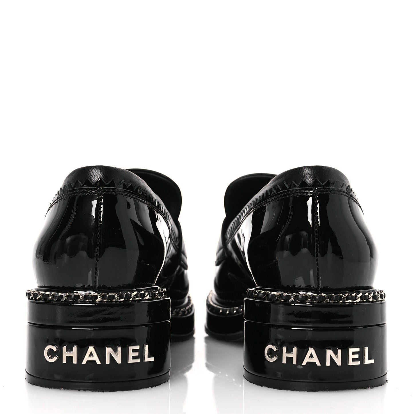 Patent Lambskin CC Chain Mocassin Loafers 37 Black