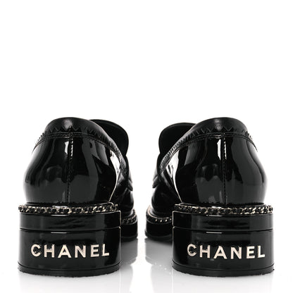 Chanel Patent Lambskin CC Chain Mocassin Loafers 37 Black 6 of 11