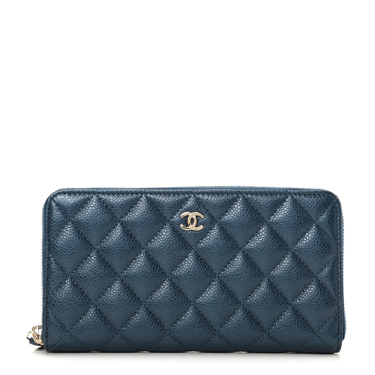 Metallic Caviar Quilted Large Gusset Zip Around Wallet Dark Blue