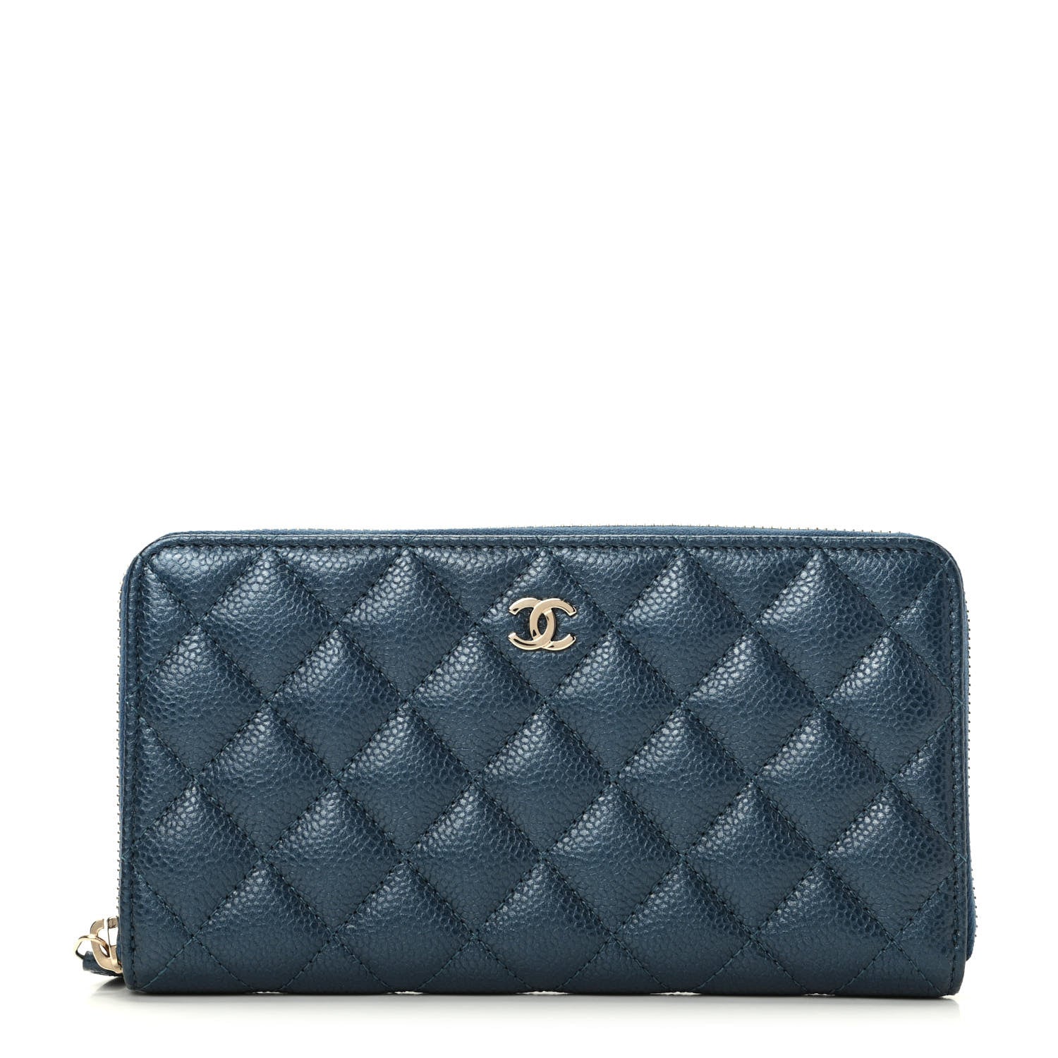 Chanel Metallic Caviar Quilted Large Gusset Zip Around Wallet Dark Blue 1 of 9