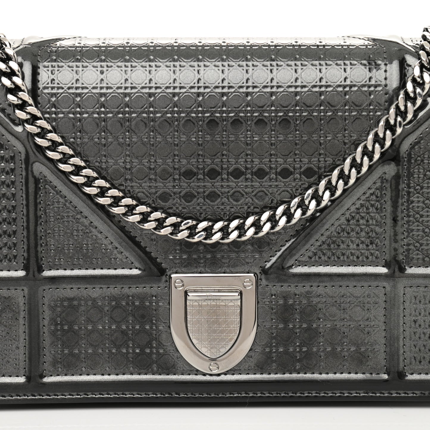 Metallic Patent Micro-Cannage Diorama Wallet on Chain Pouch Onyx Black