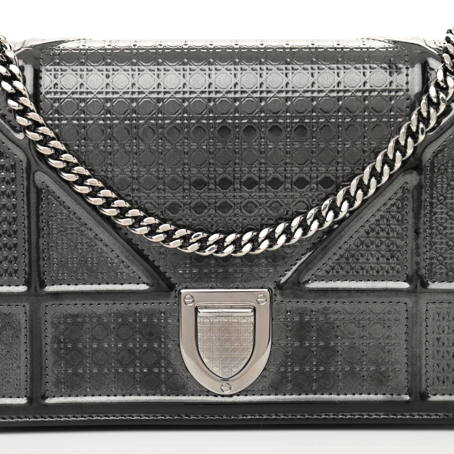 Christian Dior Metallic Patent Micro-Cannage Diorama Wallet on Chain Pouch Onyx Black 8 of 15