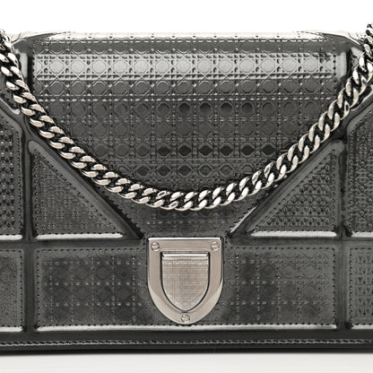 Christian Dior Metallic Patent Micro-Cannage Diorama Wallet on Chain Pouch Onyx Black 8 of 15