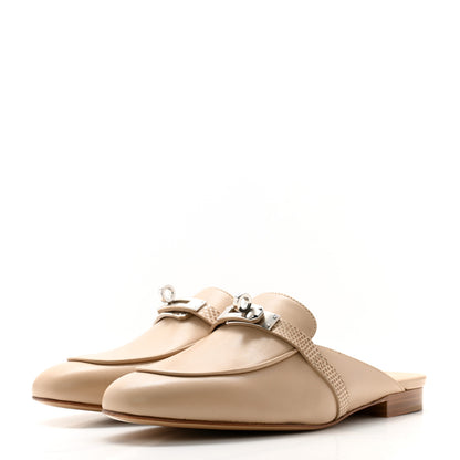Hermes Shiny Lizard Calfskin Oz Mules 38 Beige Sarrazin 3 of 10