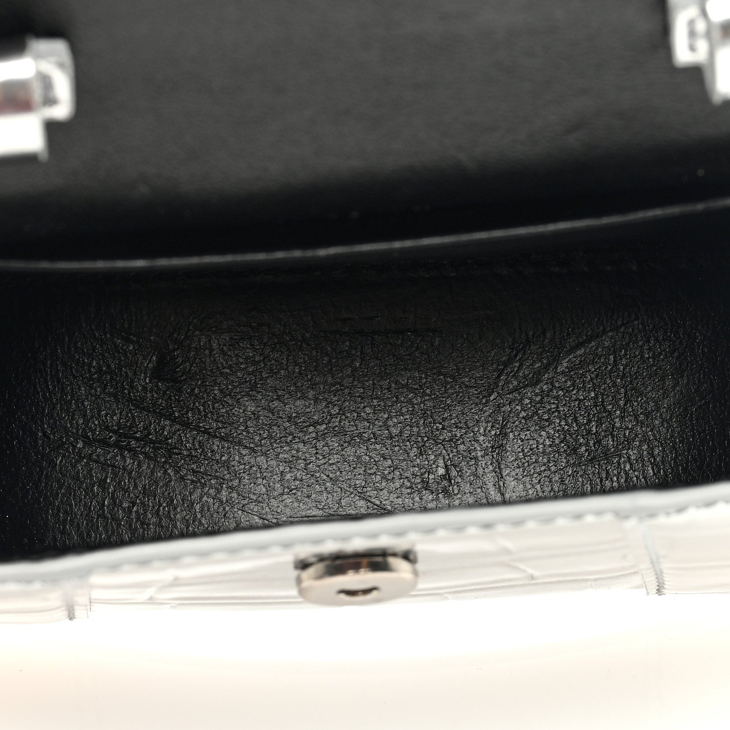 Balenciaga Metallic Calfskin Crocodile Embossed Hourglass Top Handle Bag Mini Silver 5 of 9