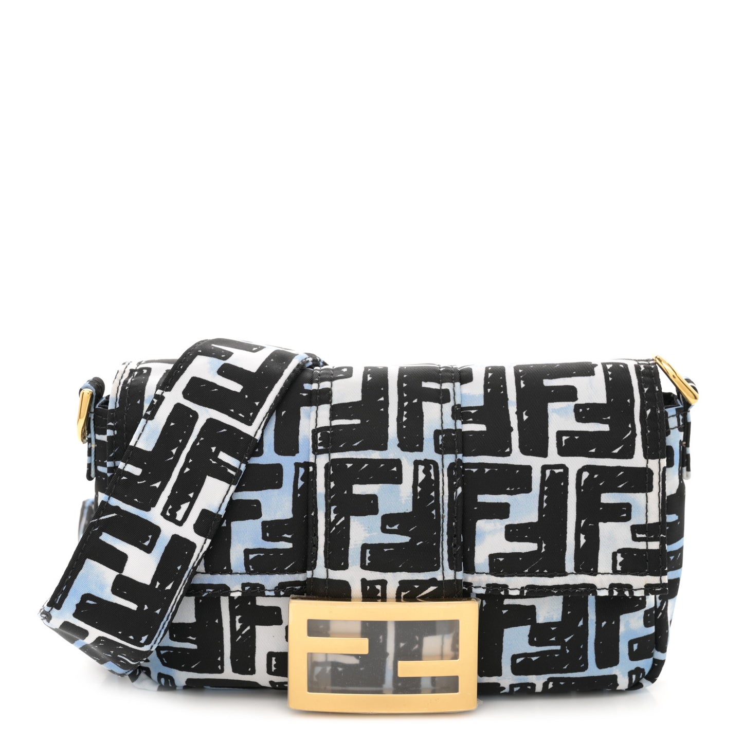 X JOSHUA VIDES Nylon FF Cloudy Mini Belt Baguette Bag White Celeste Black