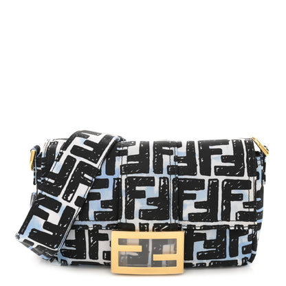 Fendi X JOSHUA VIDES Nylon FF Cloudy Mini Belt Baguette Bag White Celeste Black 1 of 10