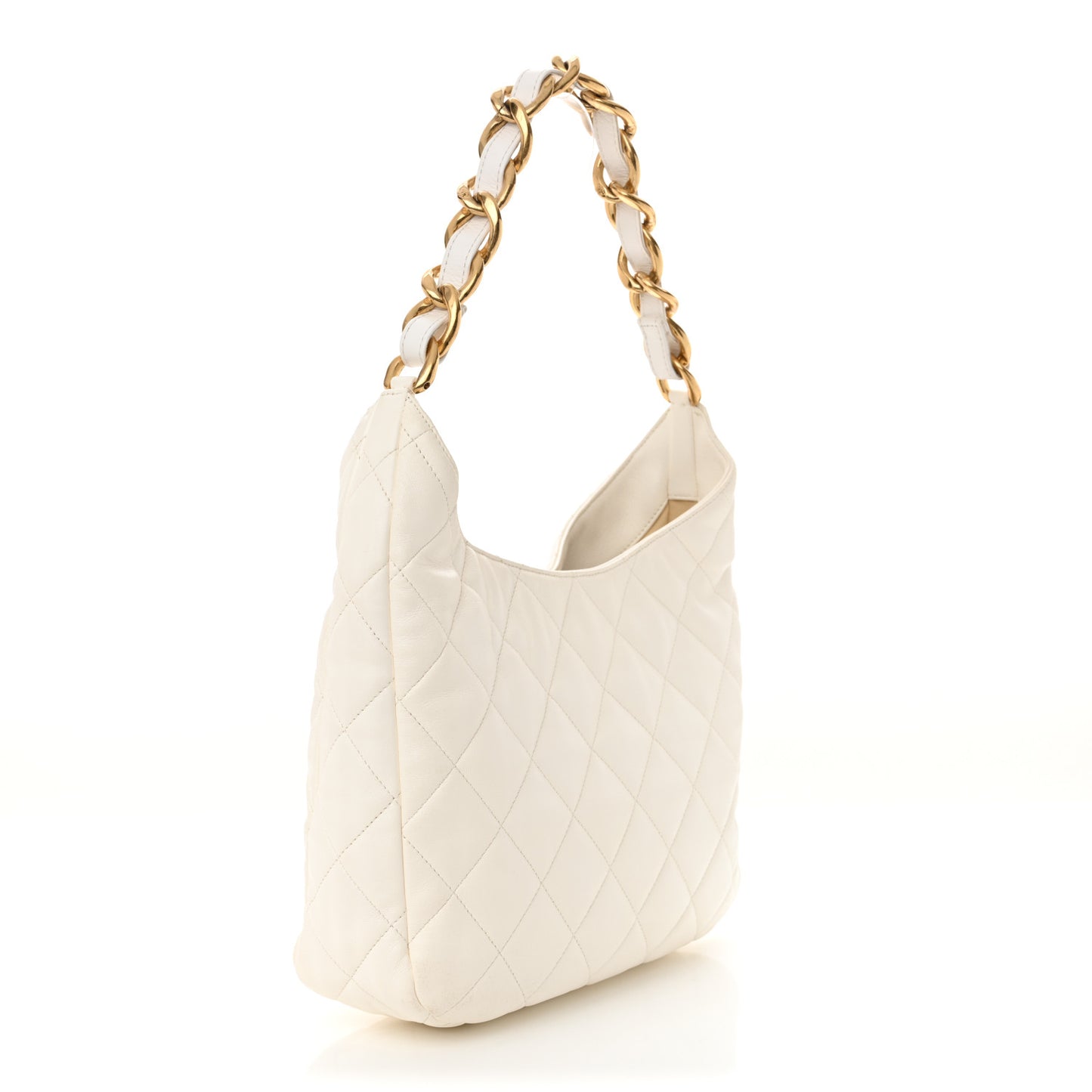 Lambskin Quilted Large CC Funky Town Hobo White