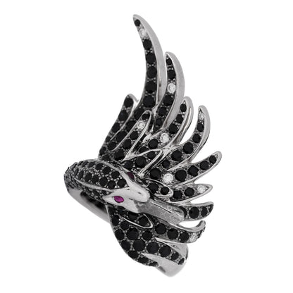 Boucheron 18K White Gold Diamond Black Sapphire Ruby Cypris Swan Ring 52 6 1 of 8