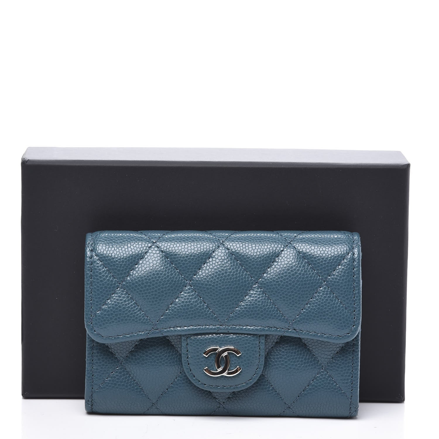 Chanel Caviar Quilted Flap Card Holder Wallet Dark Turquoise 10 of 10