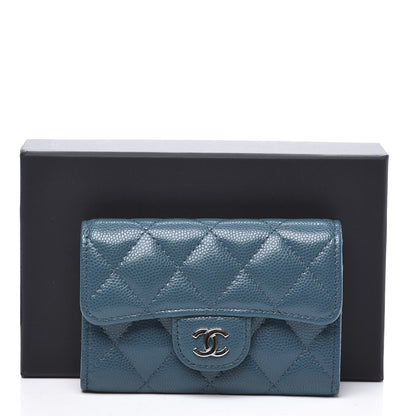 Chanel Caviar Quilted Flap Card Holder Wallet Dark Turquoise 10 of 10