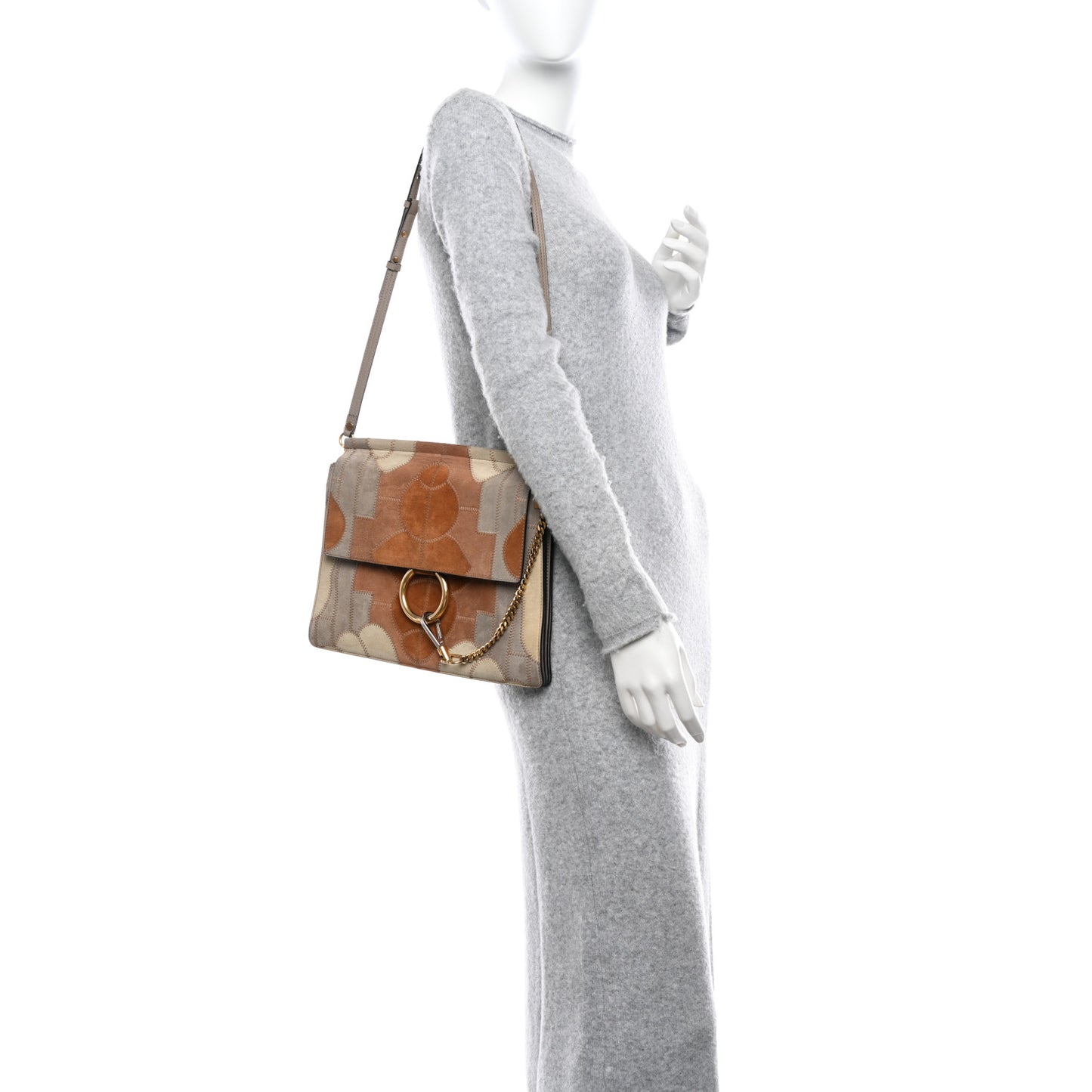 Suede Patchwork Medium Faye Shoulder Bag Motty Grey