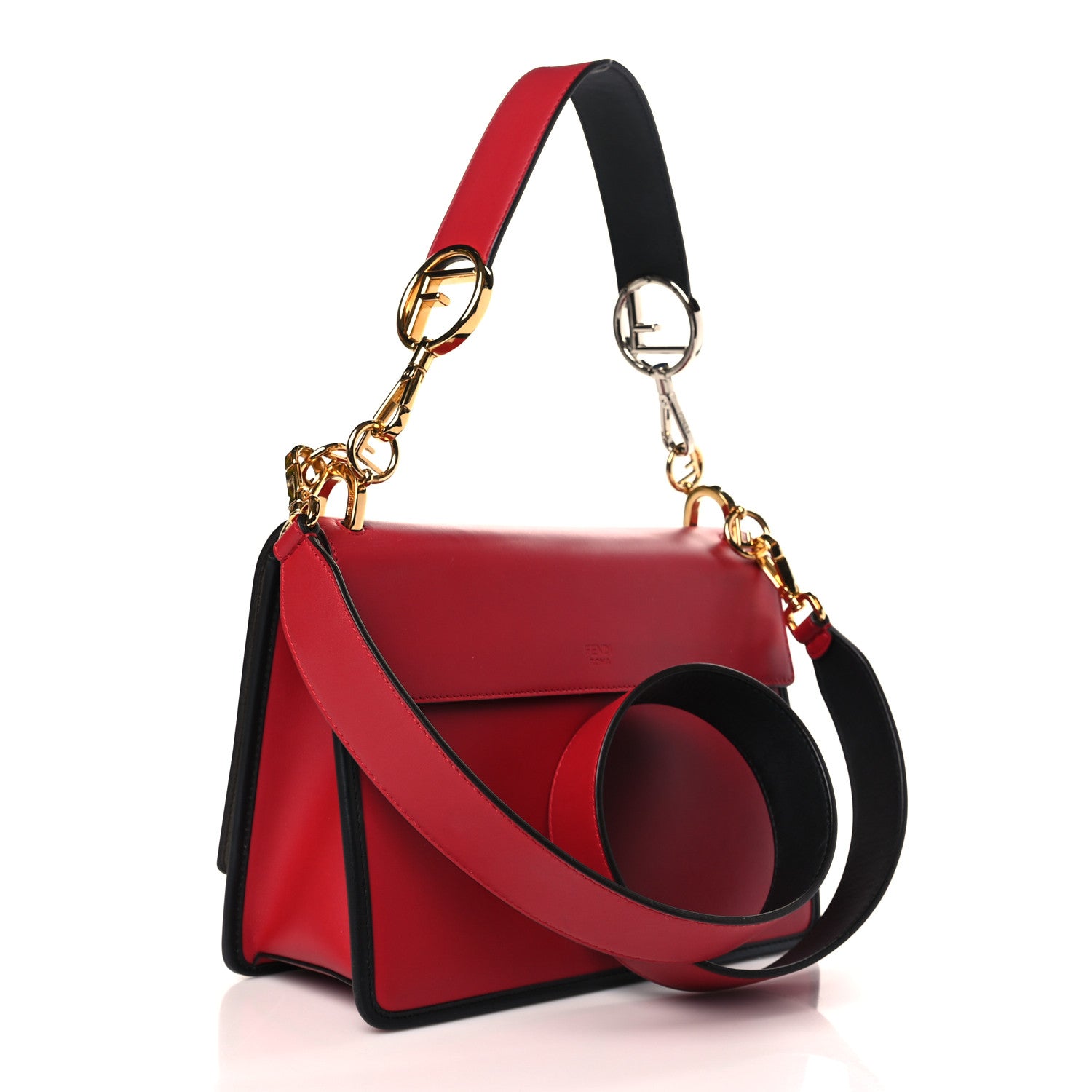Fendi Vitello Century F is Fendi Bi-Color FF 1974 Embossed Kan I Shoulder Bag Fragola Maya Black 3 of 9