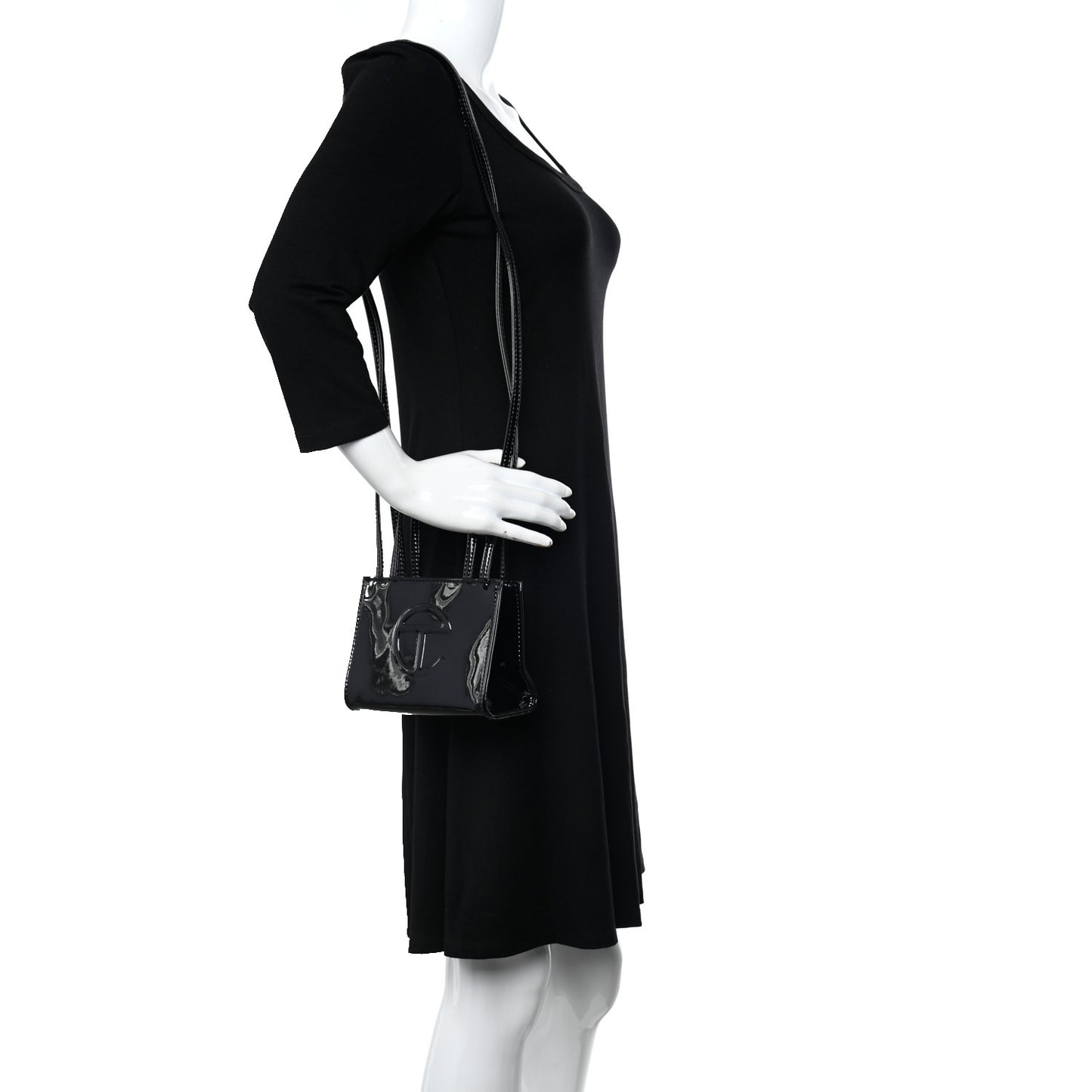 Patent Vegan Leather Small Shopping Bag Black