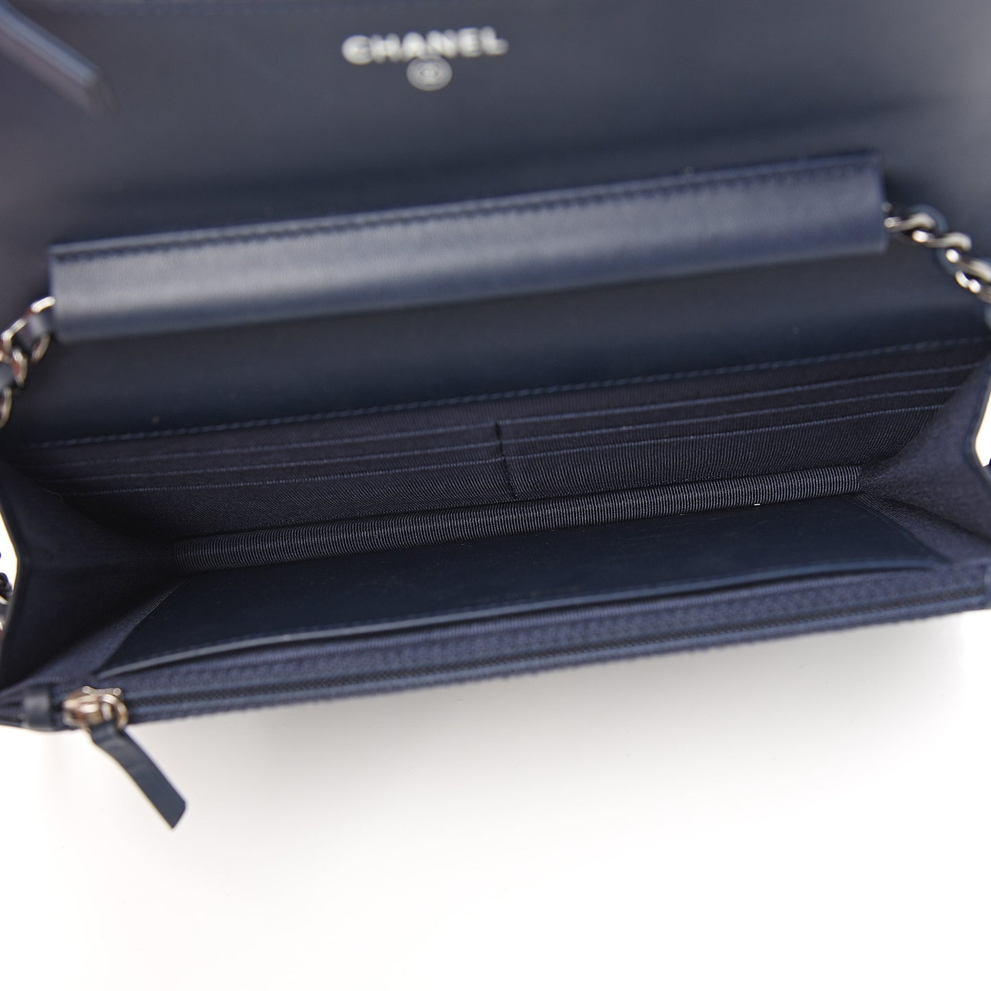 Patent Quilted Wallet On Chain WOC Navy Blue