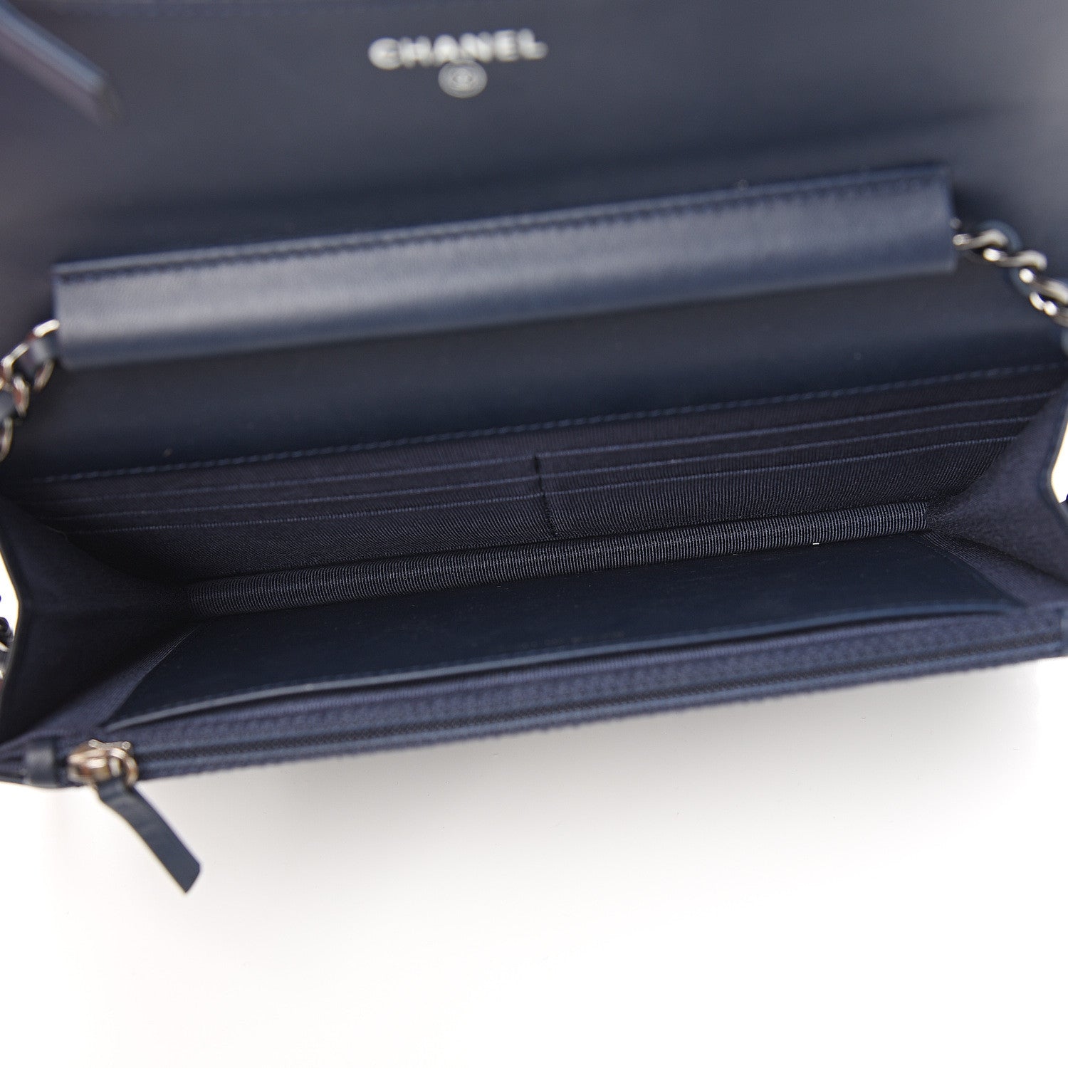 Chanel Patent Quilted Wallet On Chain WOC Navy Blue 4 of 9