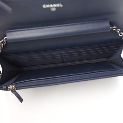 Chanel Patent Quilted Wallet On Chain WOC Navy Blue 4 of 9