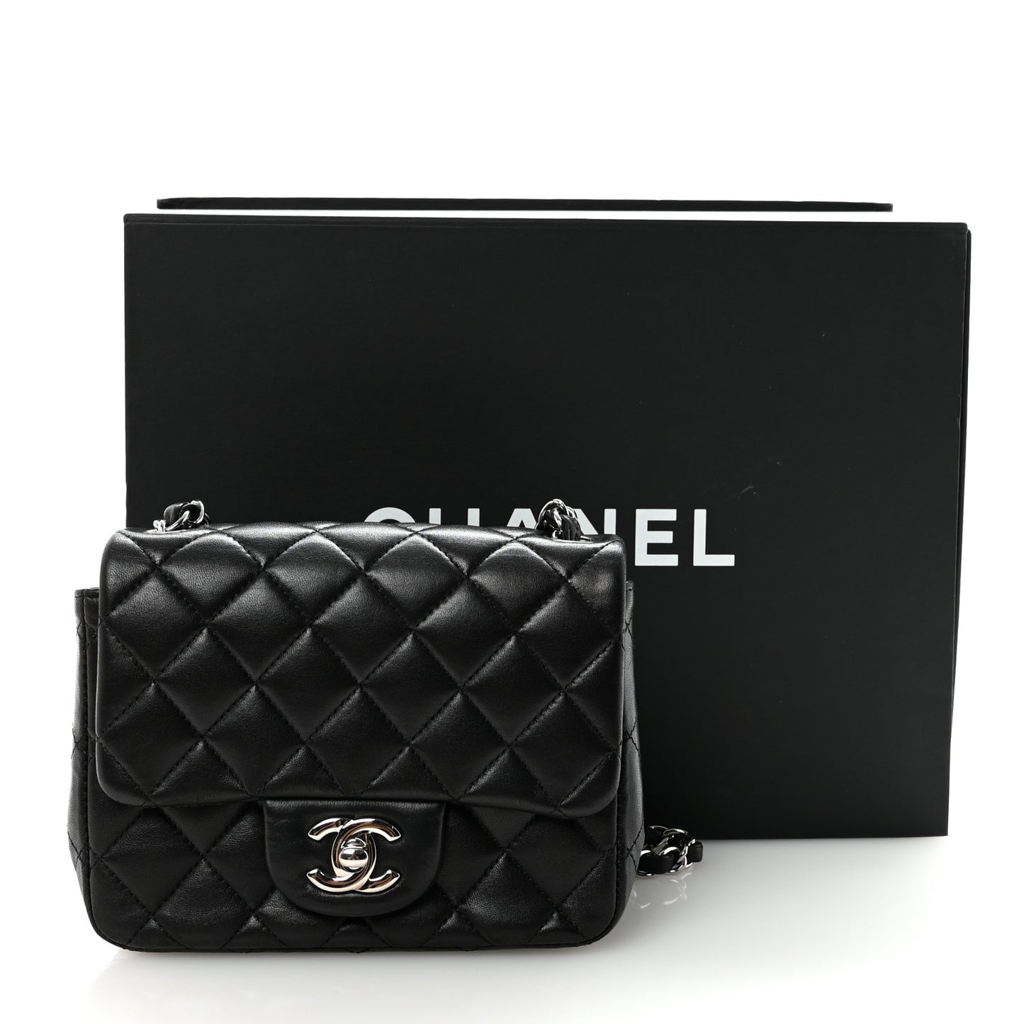 Lambskin Quilted Mini Square Flap Black