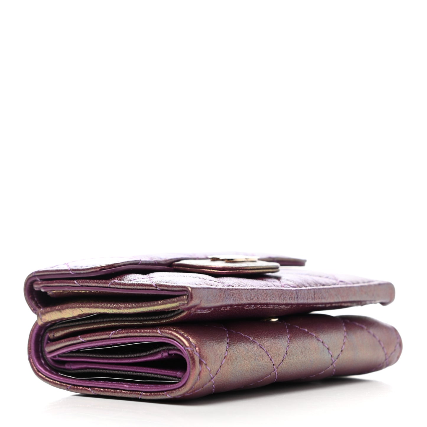 Iridescent Lambskin Small Quilted Flap Wallet Purple