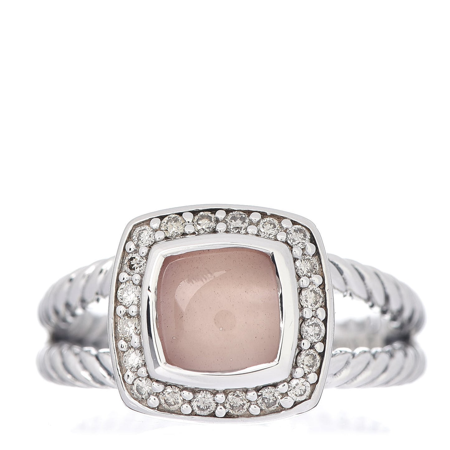 Sterling Silver Diamond Rose Quartz 7mm Petite Albion Ring 52 6