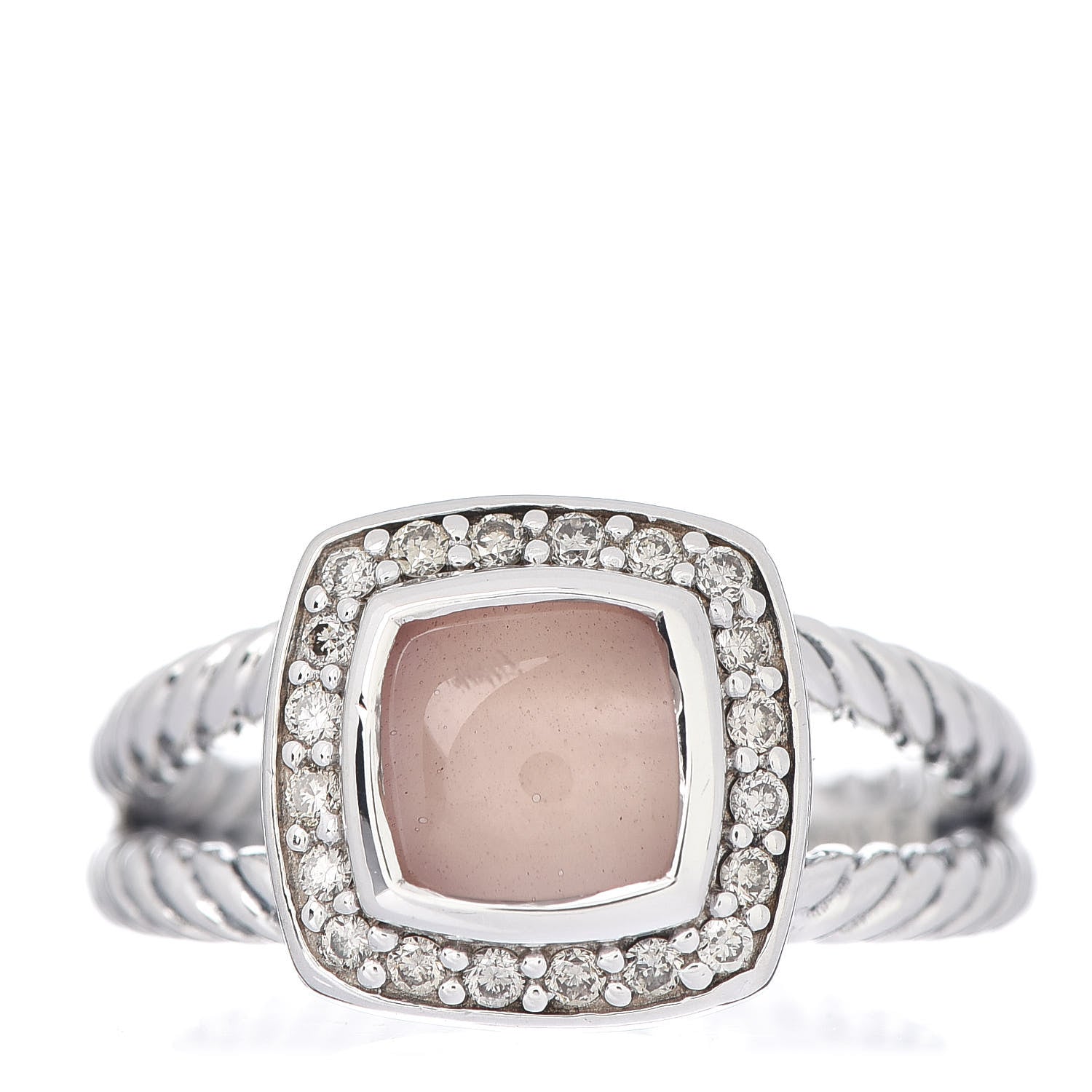David Yurman Sterling Silver Diamond Rose Quartz 7mm Petite Albion Ring 52 6 1 of 5