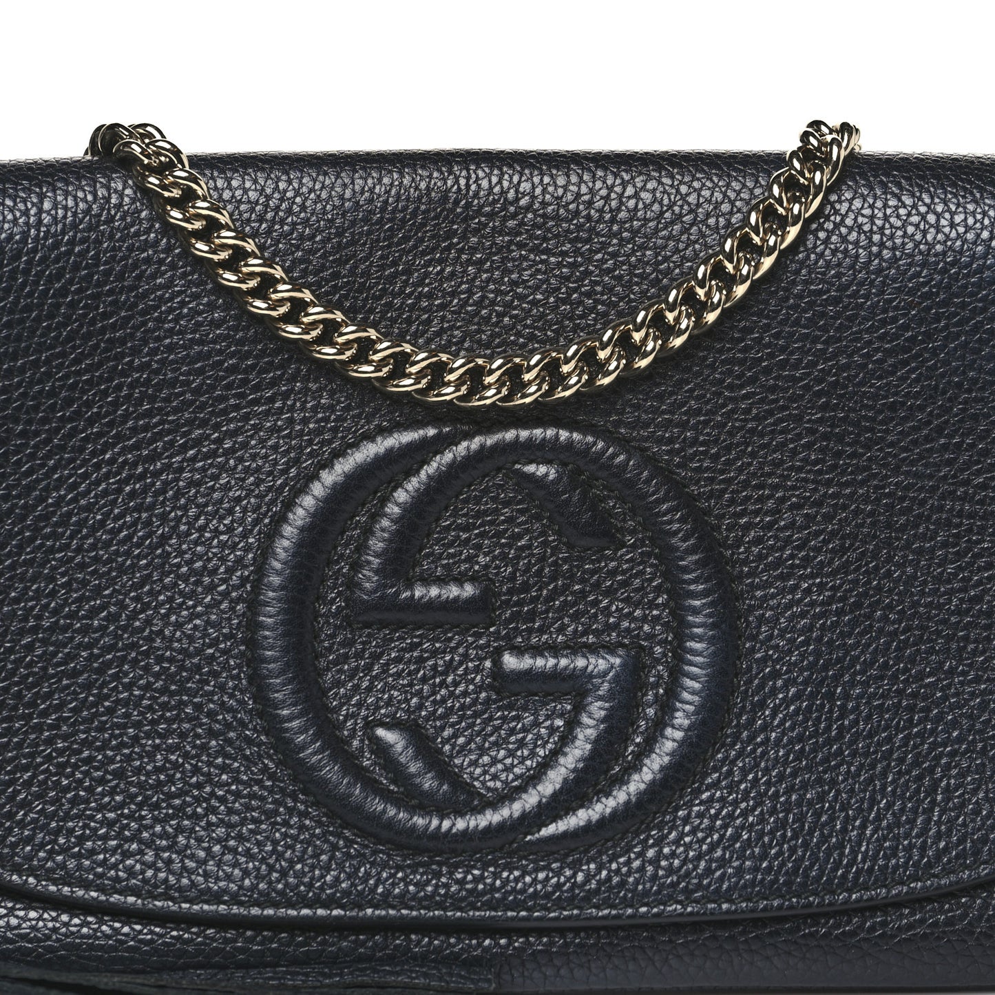 Pebbled Calfskin Medium Soho Flap Crossbody Black