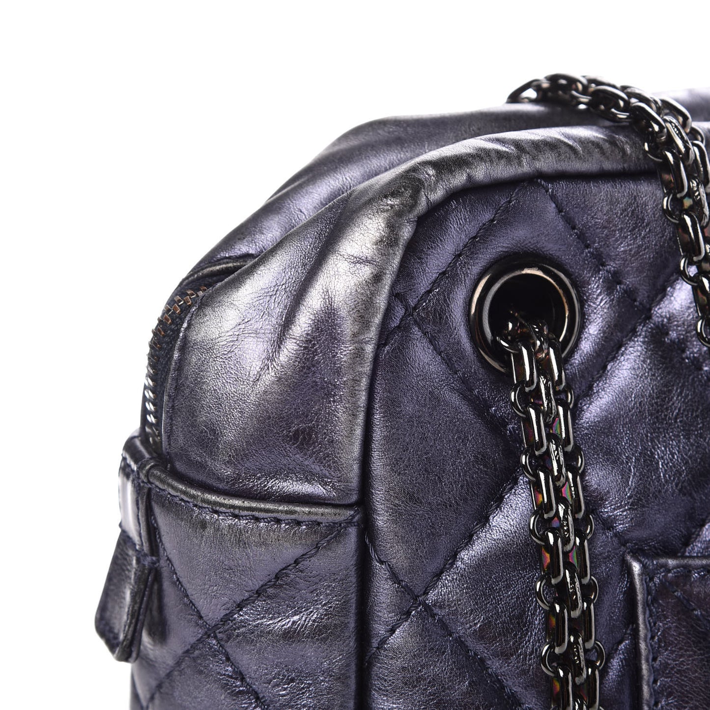 Metallic Aged Calfskin Quilted Large Reissue Camera Case Silver