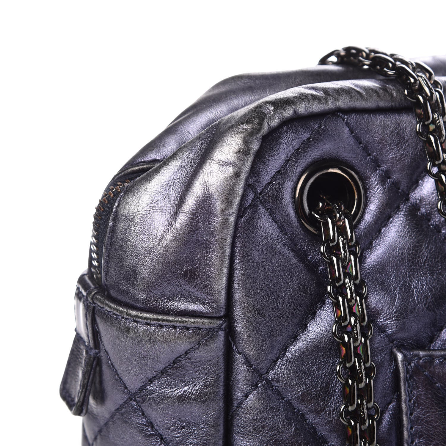 Chanel Metallic Aged Calfskin Quilted Large Reissue Camera Case Silver 13 of 15