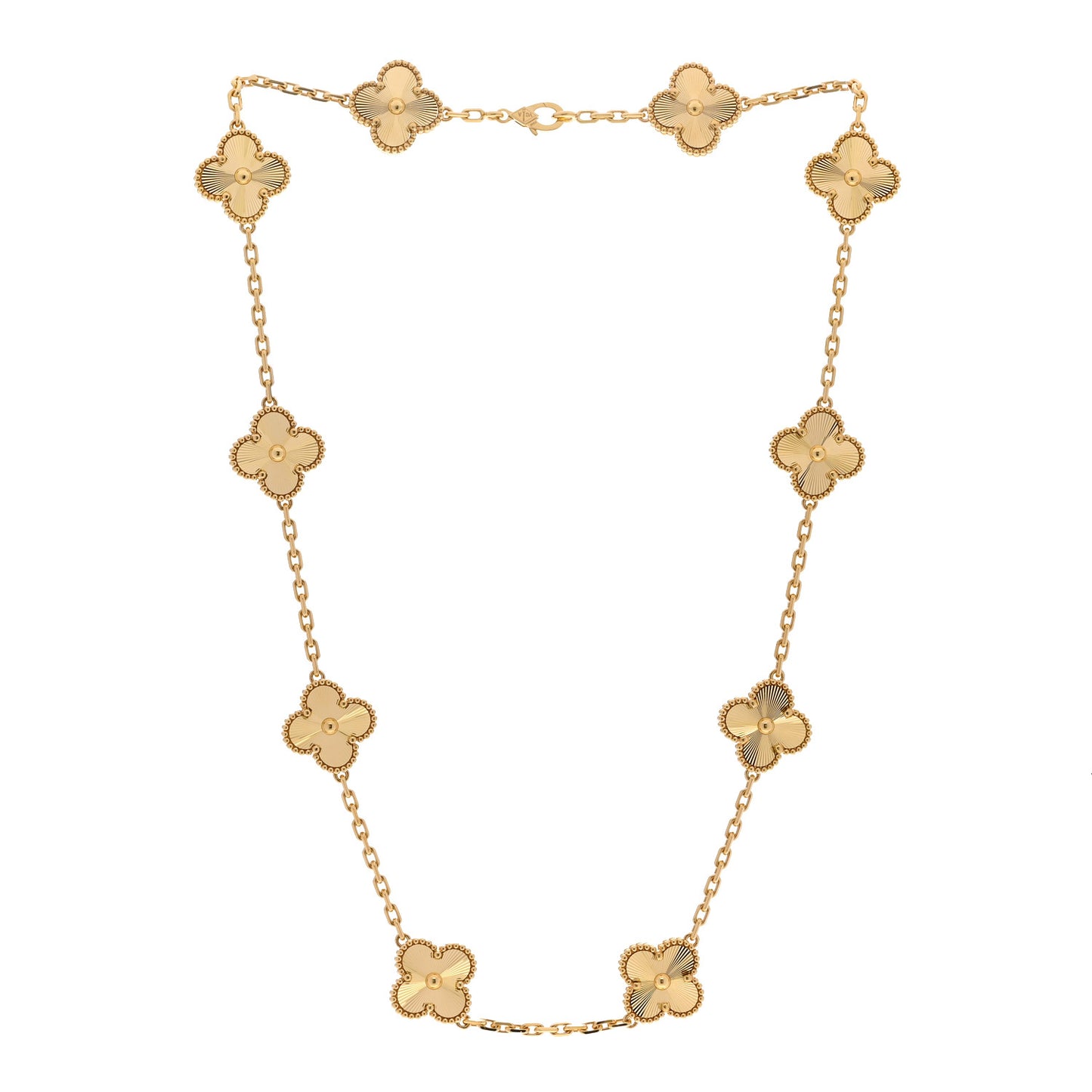 18K Yellow Gold 10 Motifs Guilloche Vintage Alhambra Necklace