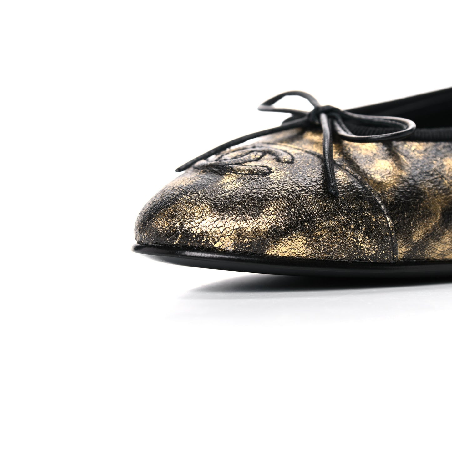 Laminated Goatskin Cap Toe CC Ballerina Flats 39 Gold