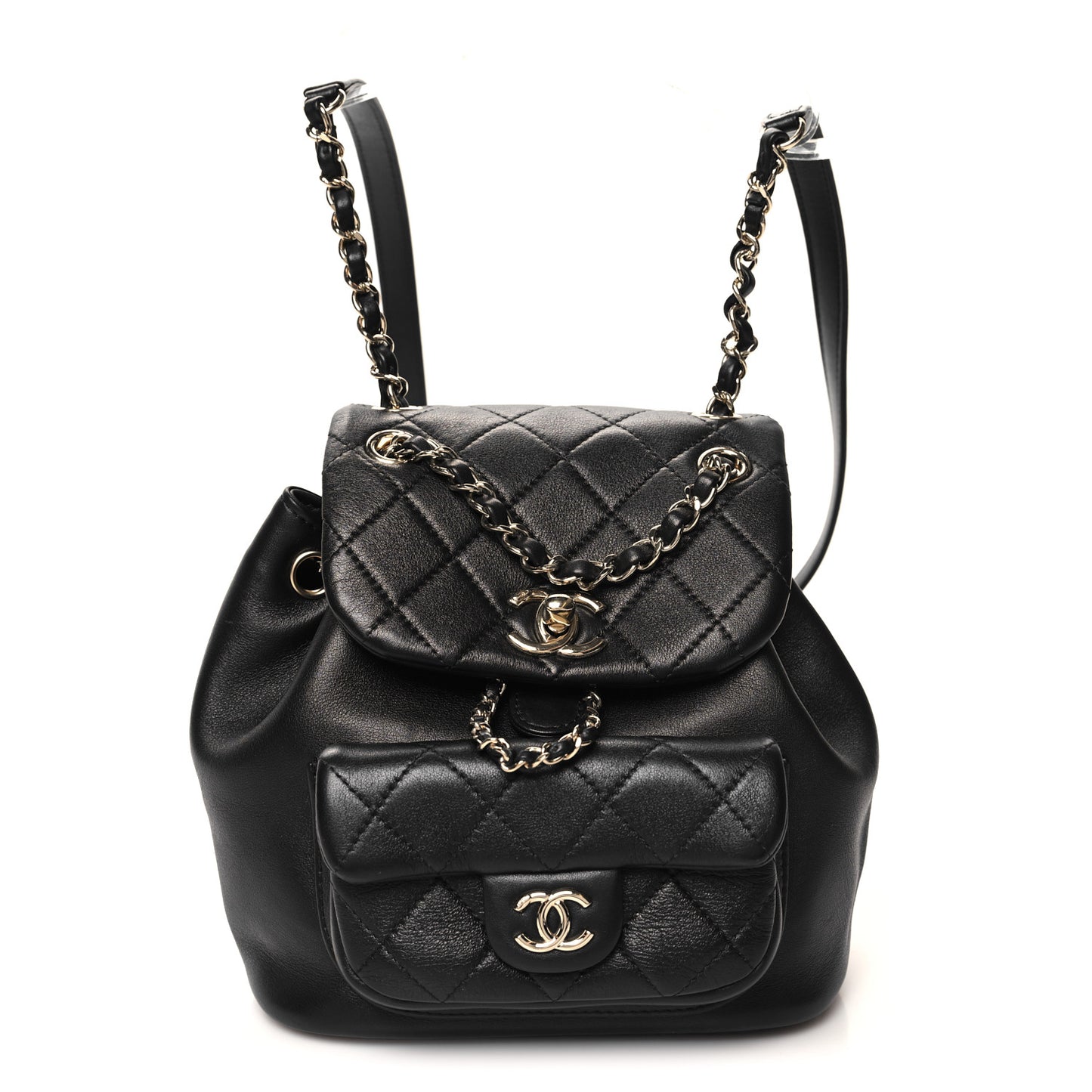 Lambskin Quilted Small Duma Drawstring Backpack Black