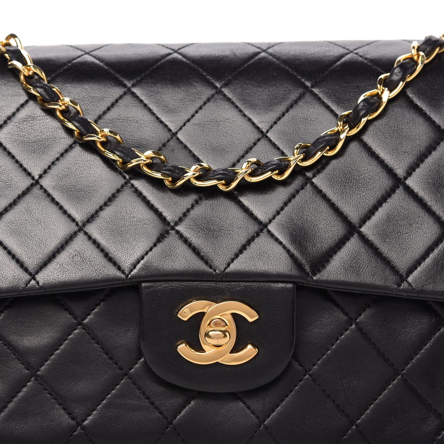 Lambskin Quilted Medium Double Flap Black