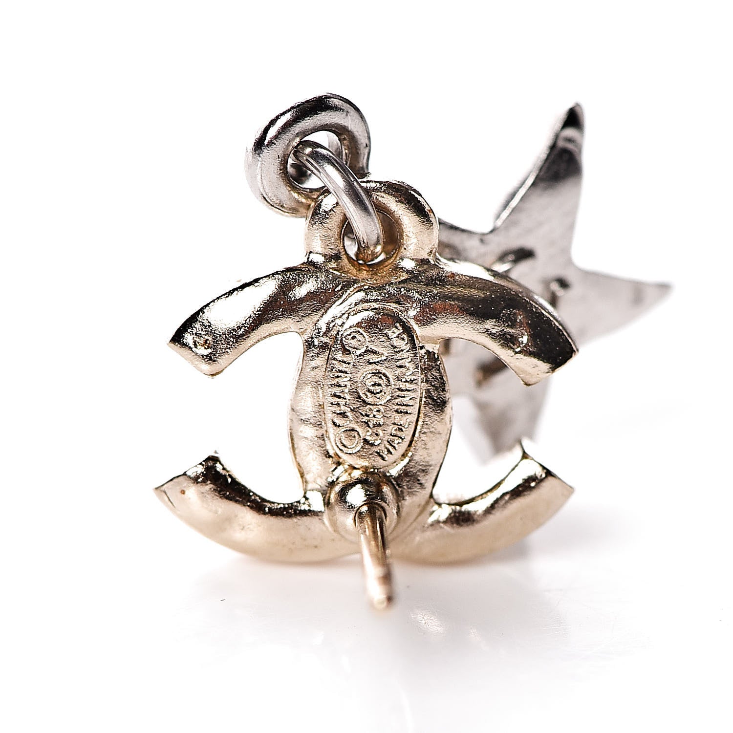 Chanel Ruthenium Crystal CC Star Moon Earrings Grey Gold 4 of 5