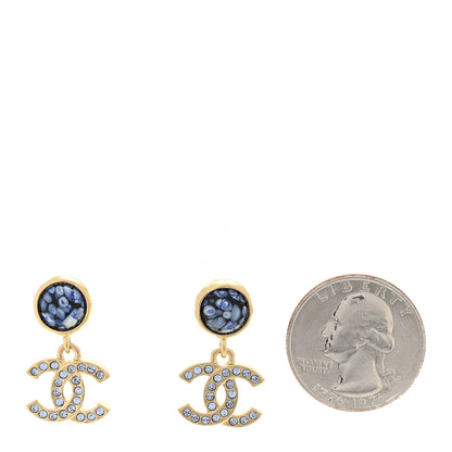 Chanel Crystal Stone CC Drop Earrings Blue Gold 2 of 5