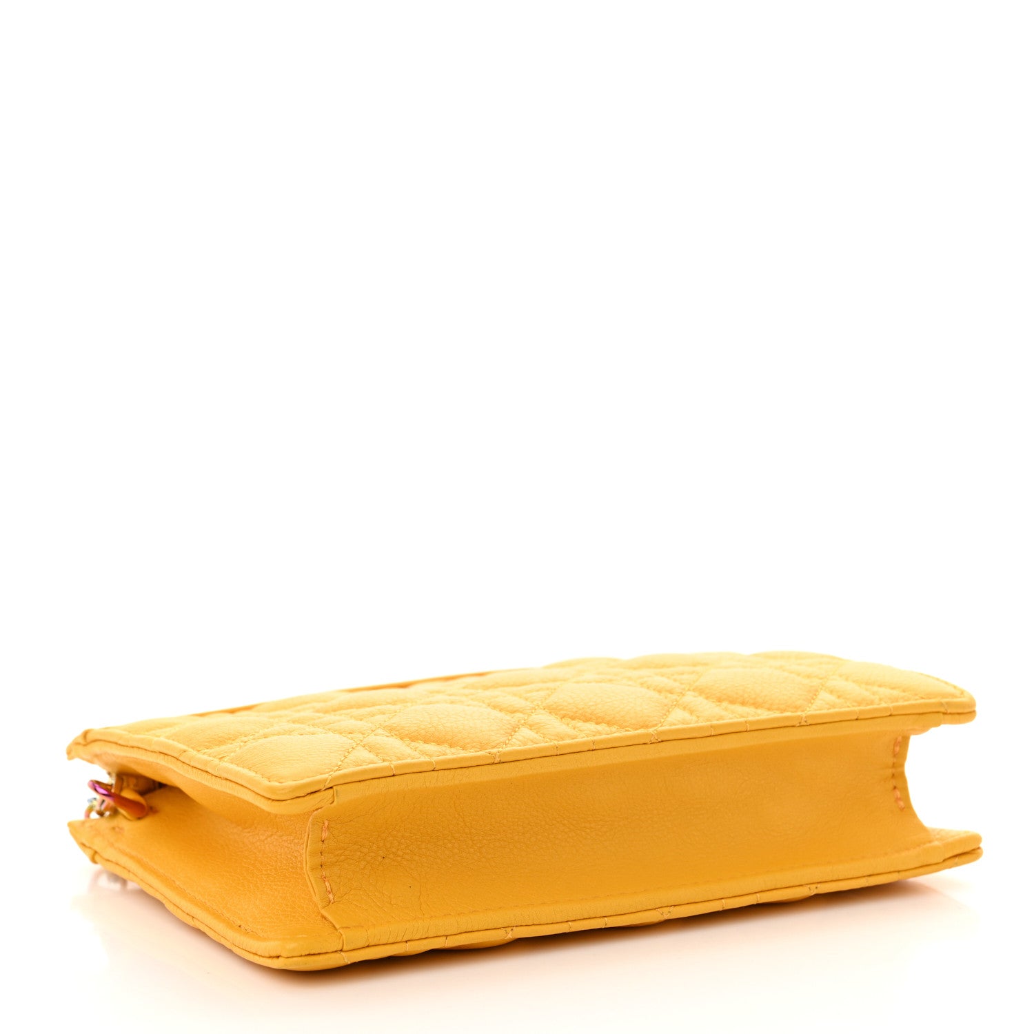 Christian Dior Calfskin Cannage Caro Zipped Pouch With Chain Sunny Yellow 4 of 10