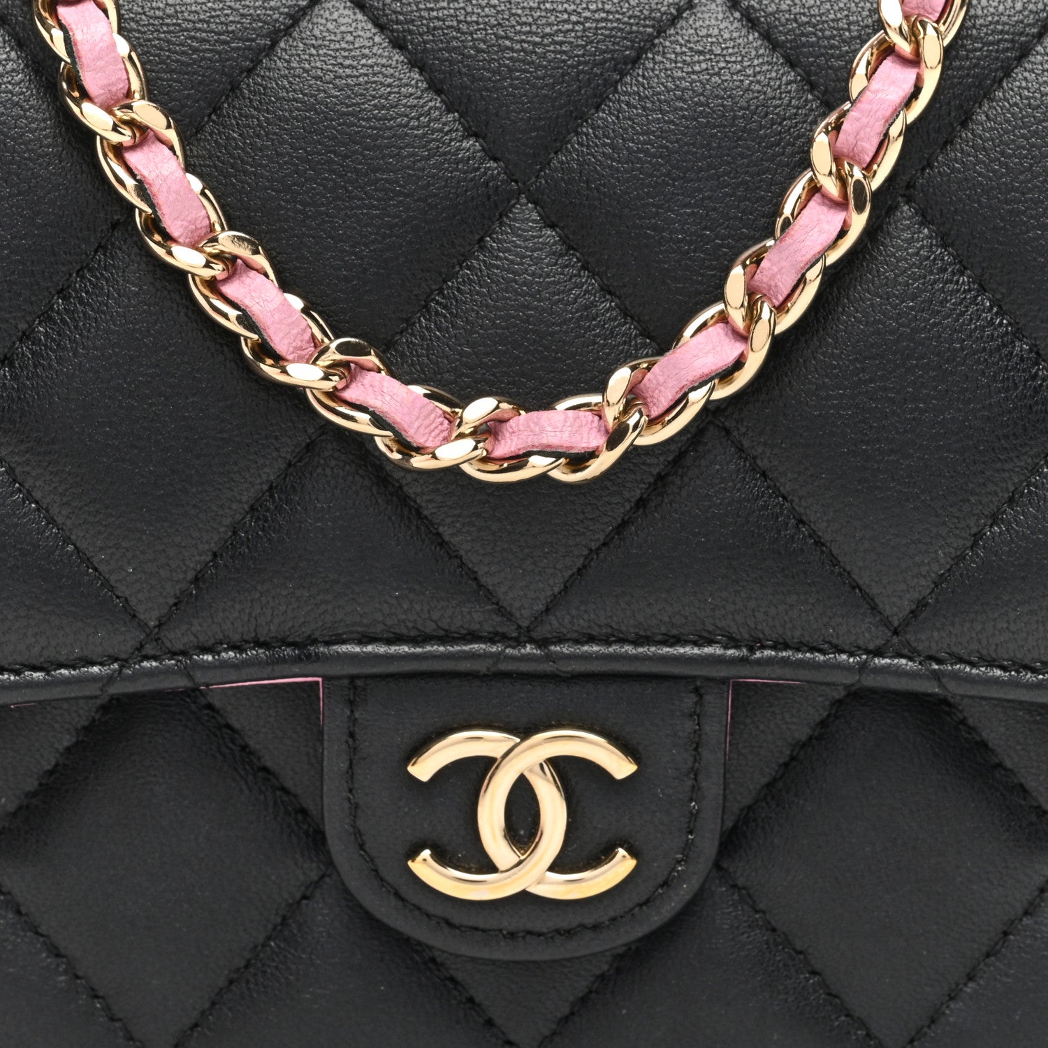 Chanel Lambskin Quilted Flap Phone Holder With Chain Black Lilac 8 of 10