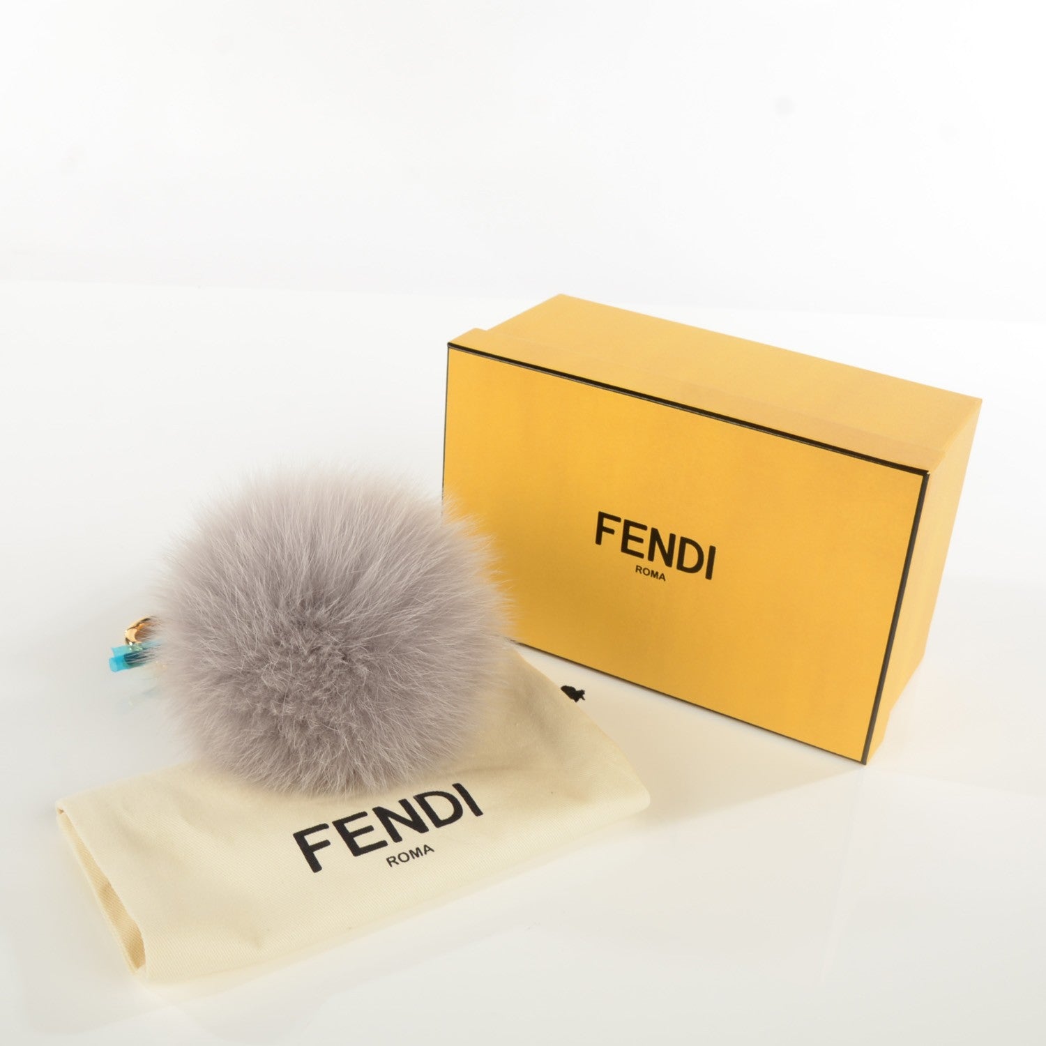 Fendi Fox Fur Vitello Elite Pom Pom Bag Charm Grigio Perla 6 of 6
