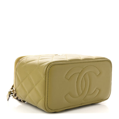 Chanel Lambskin Quilted Small Top Handle Vanity Case With Chain Green Brown 4 of 10