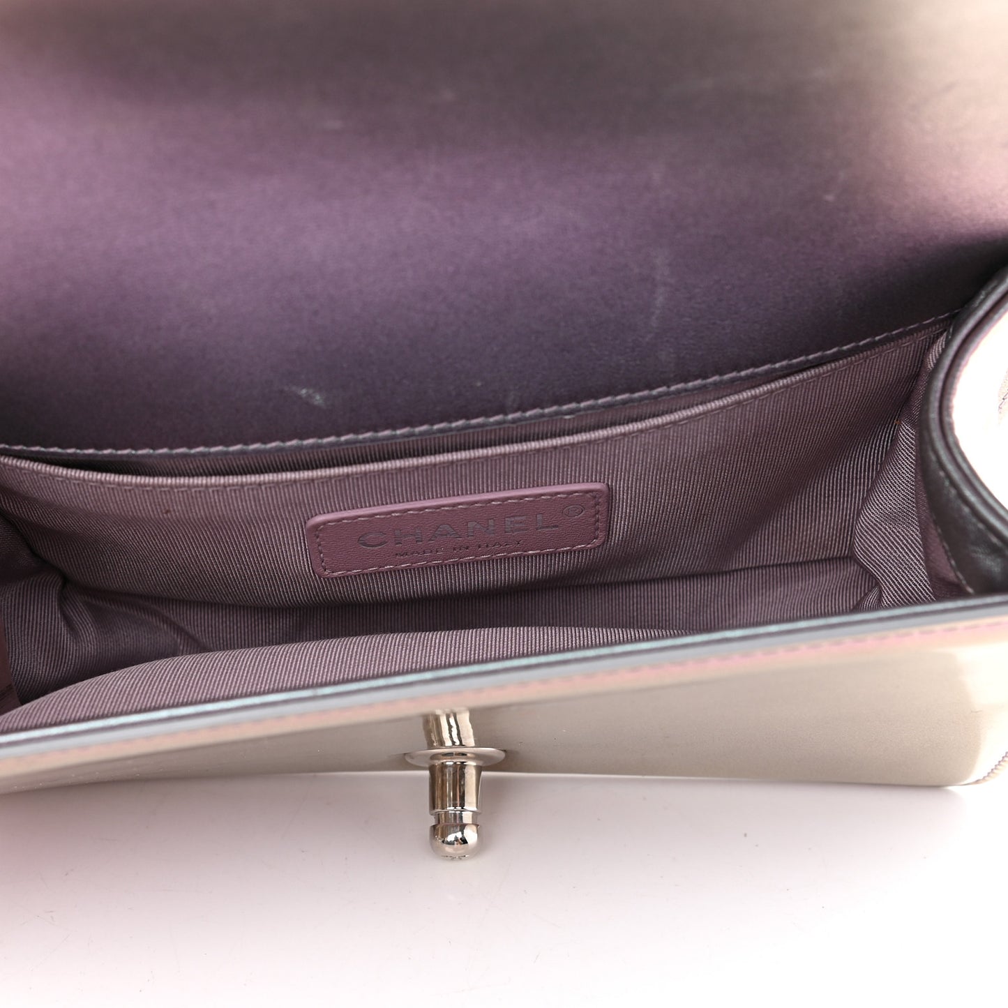 Iridescent Patent Calfskin PVC Quilted Small Boy Flap Light Purple
