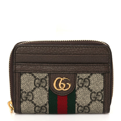 Gucci GG Supreme Monogram Textured Dollar Calfskin Web Ophidia Zip Around Card Case Wallet Beige Ebony New Acero 1 of 8
