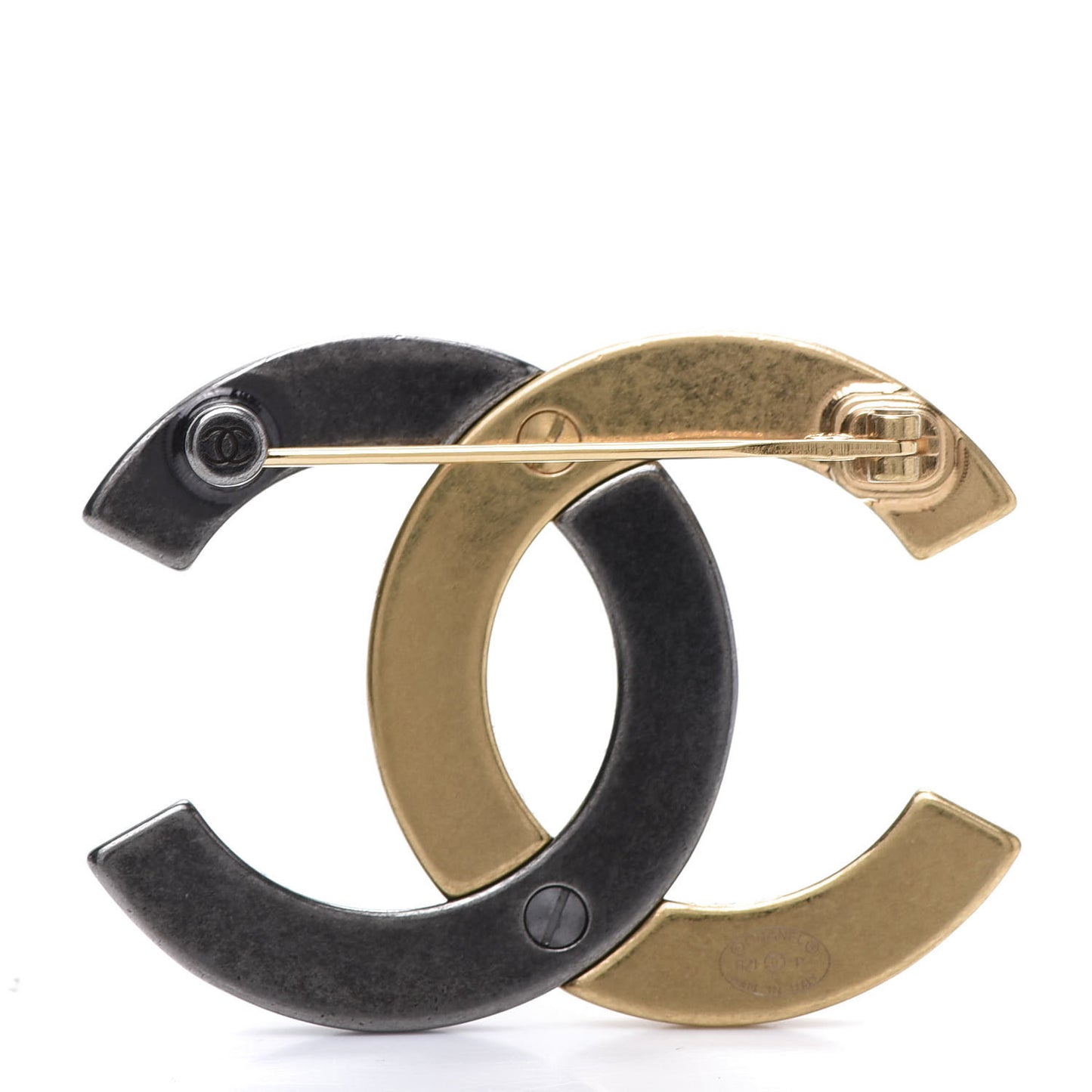 Metal CC Brooch Gold Ruthenium