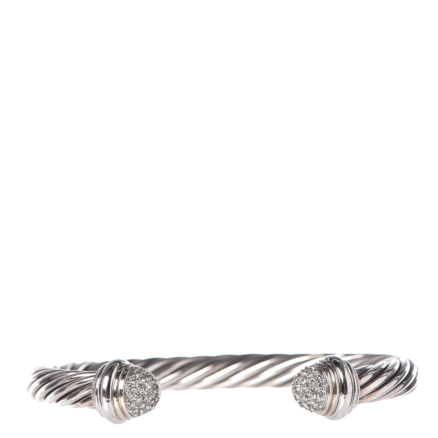Sterling Silver 18K White Gold Pave Diamond 7mm Cable Classics Bracelet M